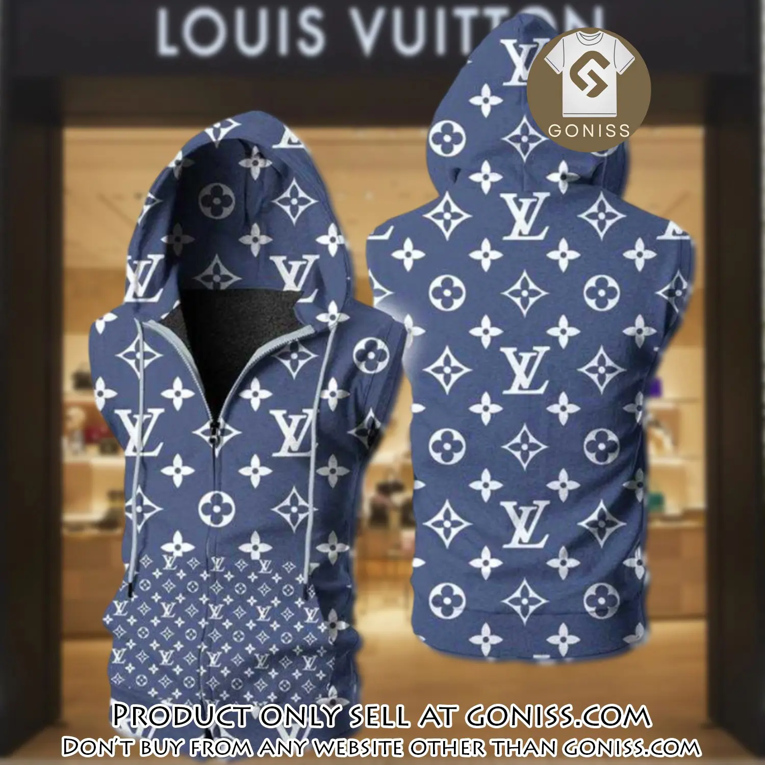 Louis vuitton blue unisex sleeveless zip up hoodie luxury for men women szh010 gn0618181